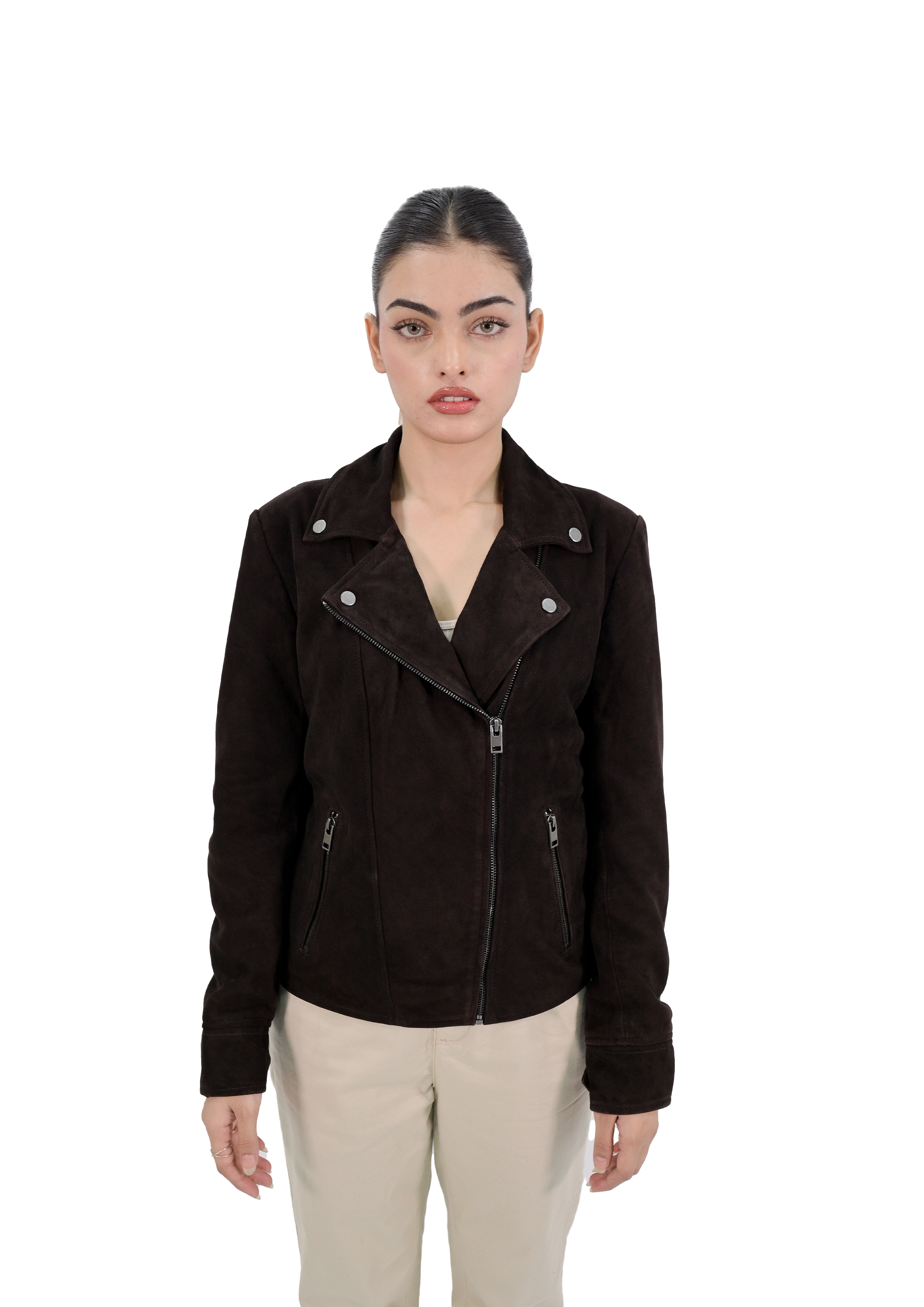 Classic Leather Motorcycle Jacket Women with Zip Out Lining