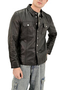Men’s Classic Shirt-Style Leather Jacket - Genuine Lambskin Smart-Casual Layer