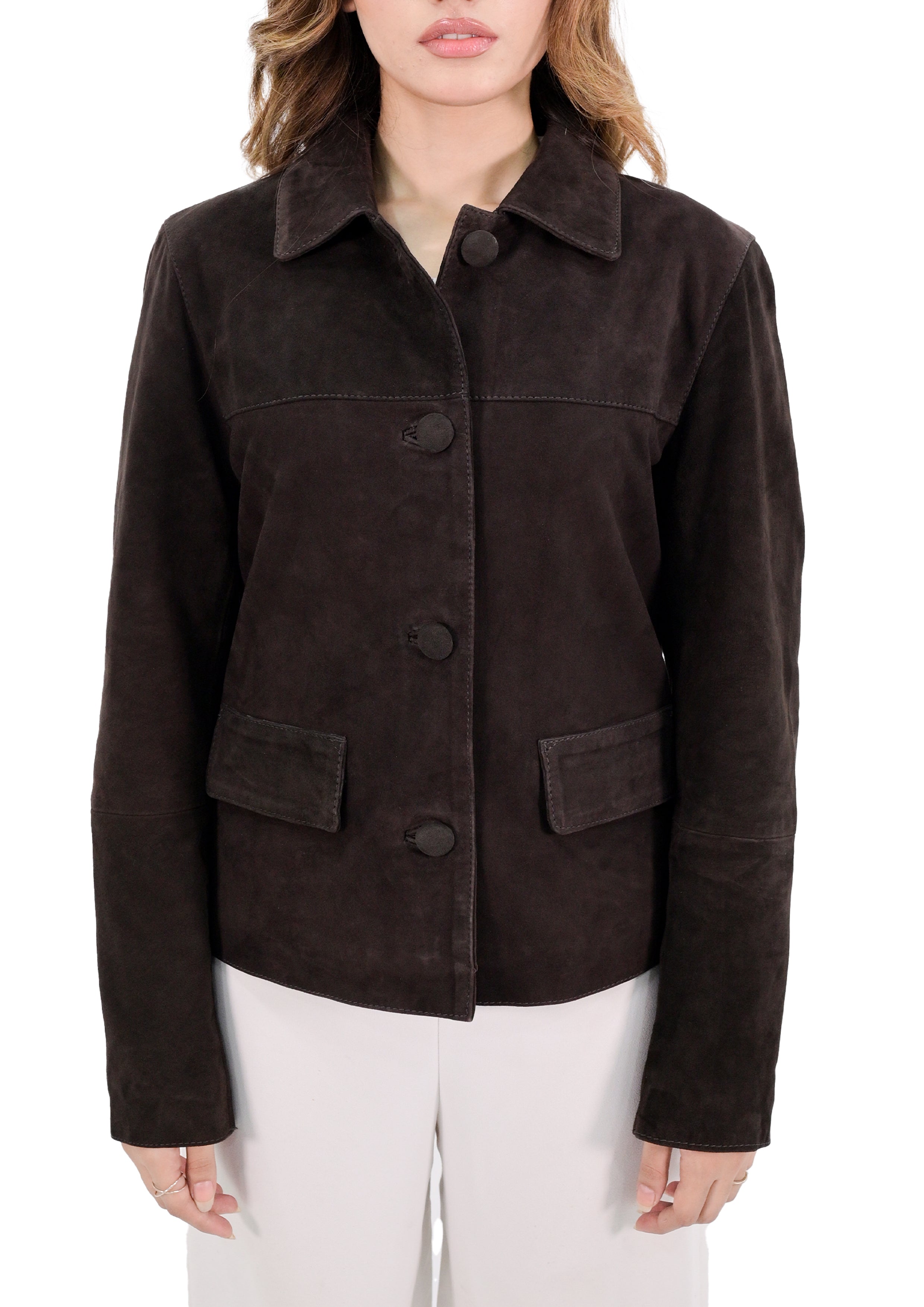 Trucker Suede Leather Jacket - Brown