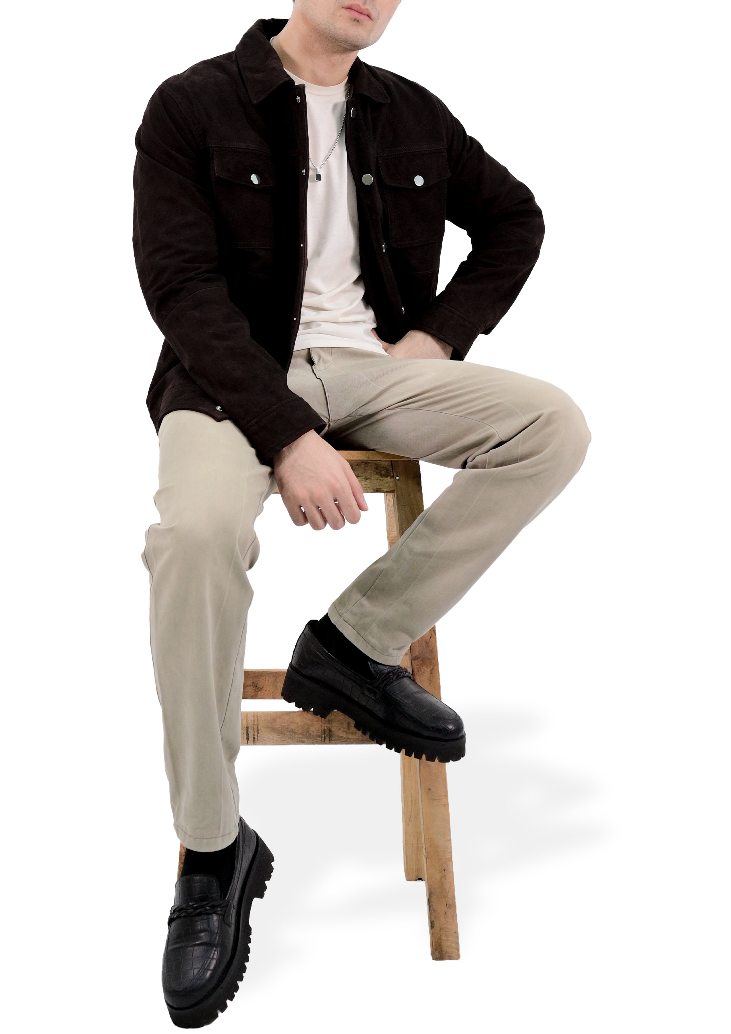 Shirt Collar Style Real Lambskin Leather Jacket