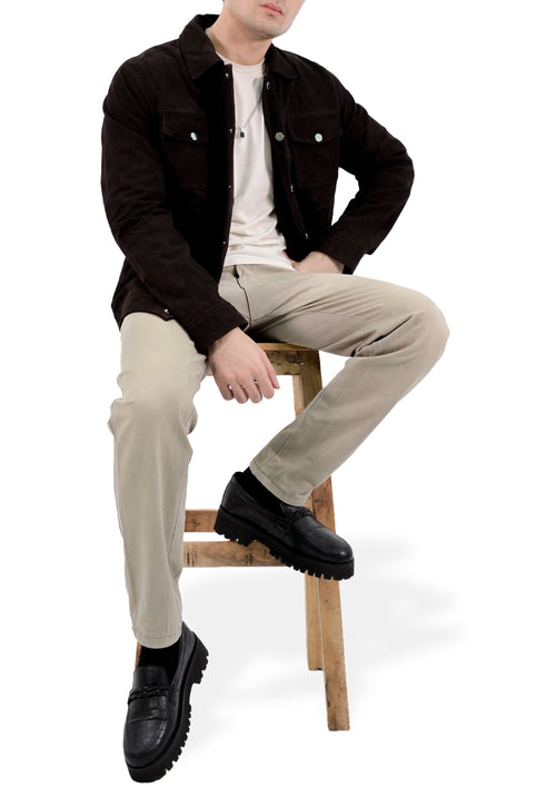 Shirt Collar Style Real Lambskin Leather Jacket