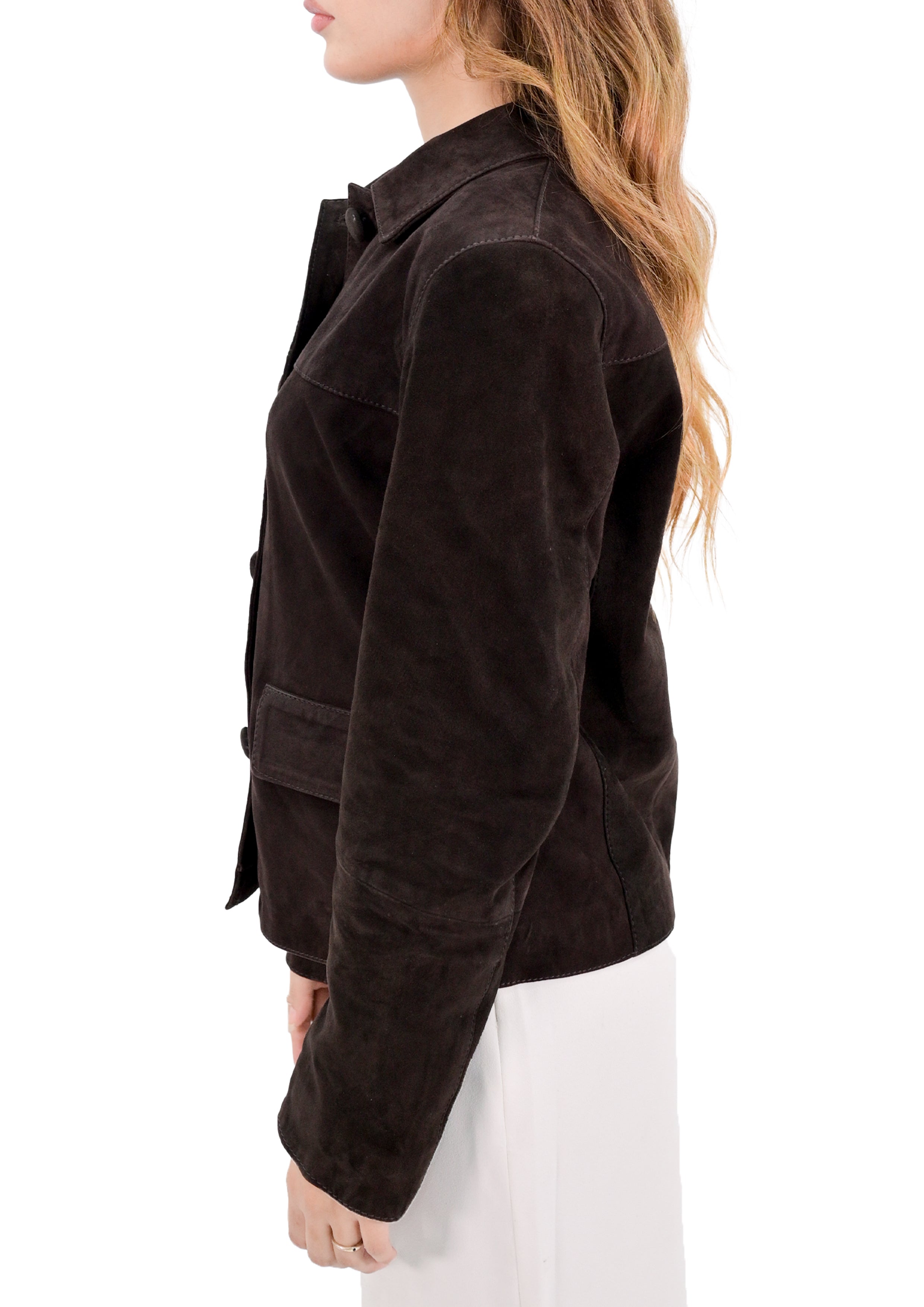 Trucker Suede Leather Jacket - Brown