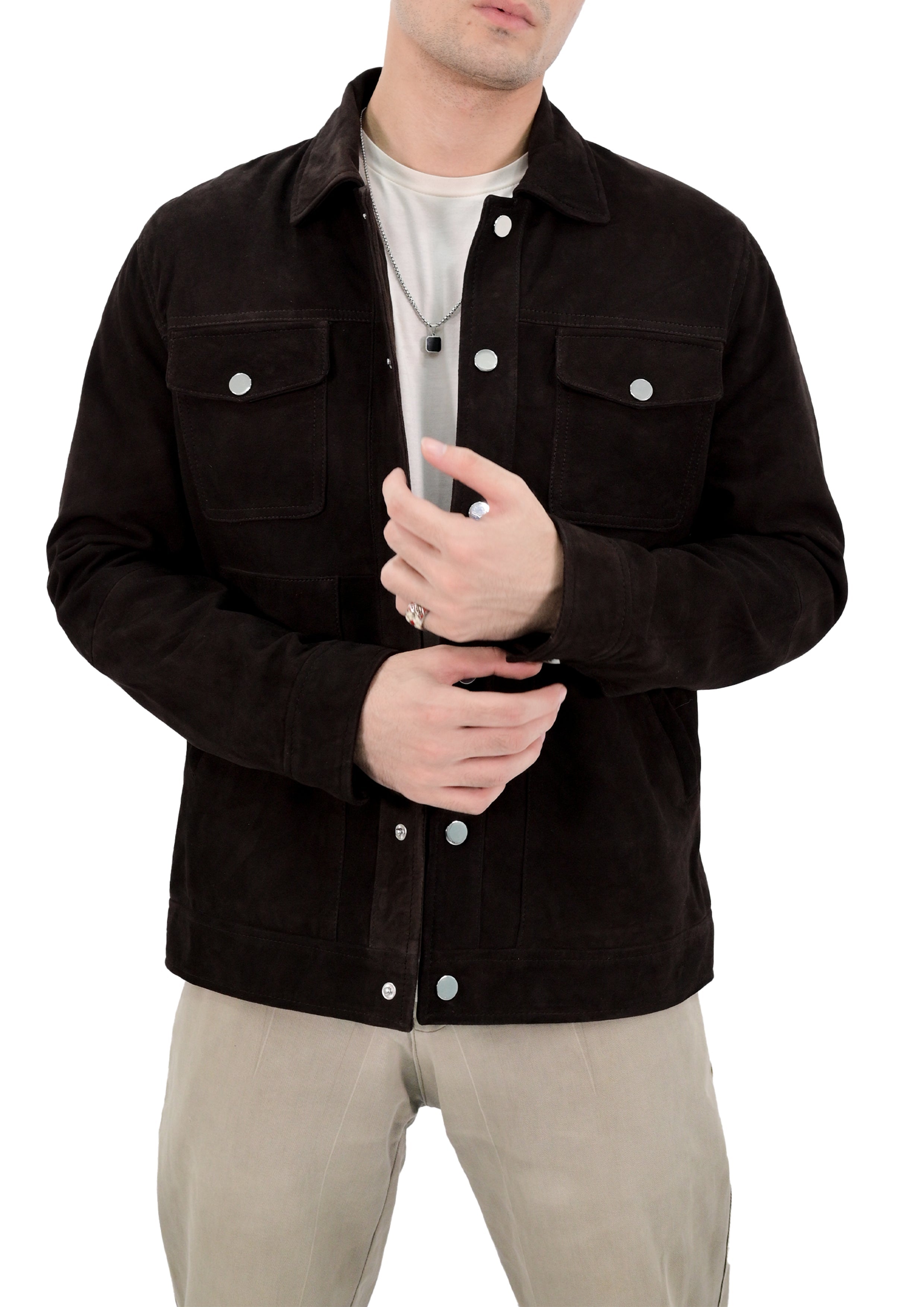 Shirt Collar Style Real Lambskin Leather Jacket