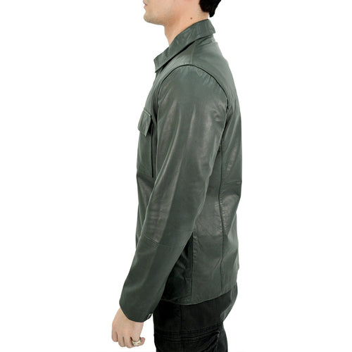 Polo Collar Premium Mens Leather Jacket - Green