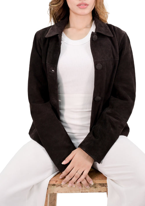 Trucker Suede Leather Jacket - Brown