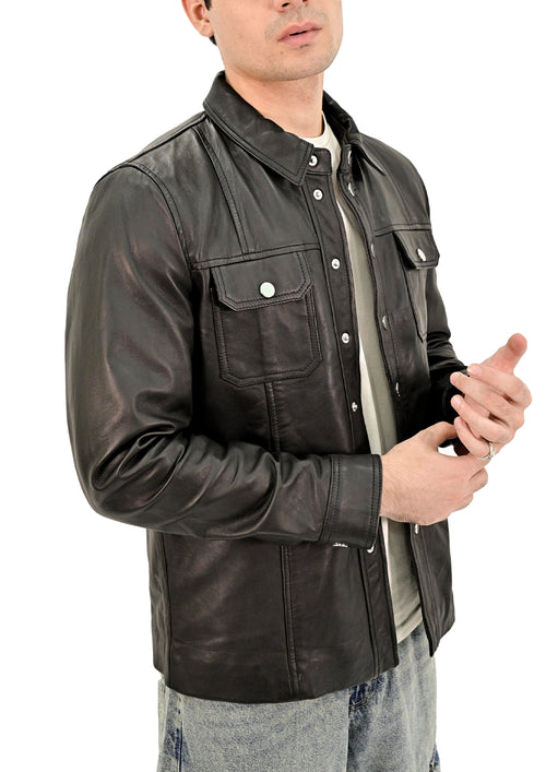 Men’s Classic Shirt-Style Leather Jacket - Genuine Lambskin Smart-Casual Layer