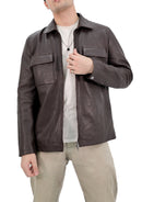 Polo Collar Premium Mens Leather Jacket - Brown