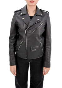 Genuine Leather Women’s Moto Jacket - Classic Biker Style with Thermal Zip-Out Liner