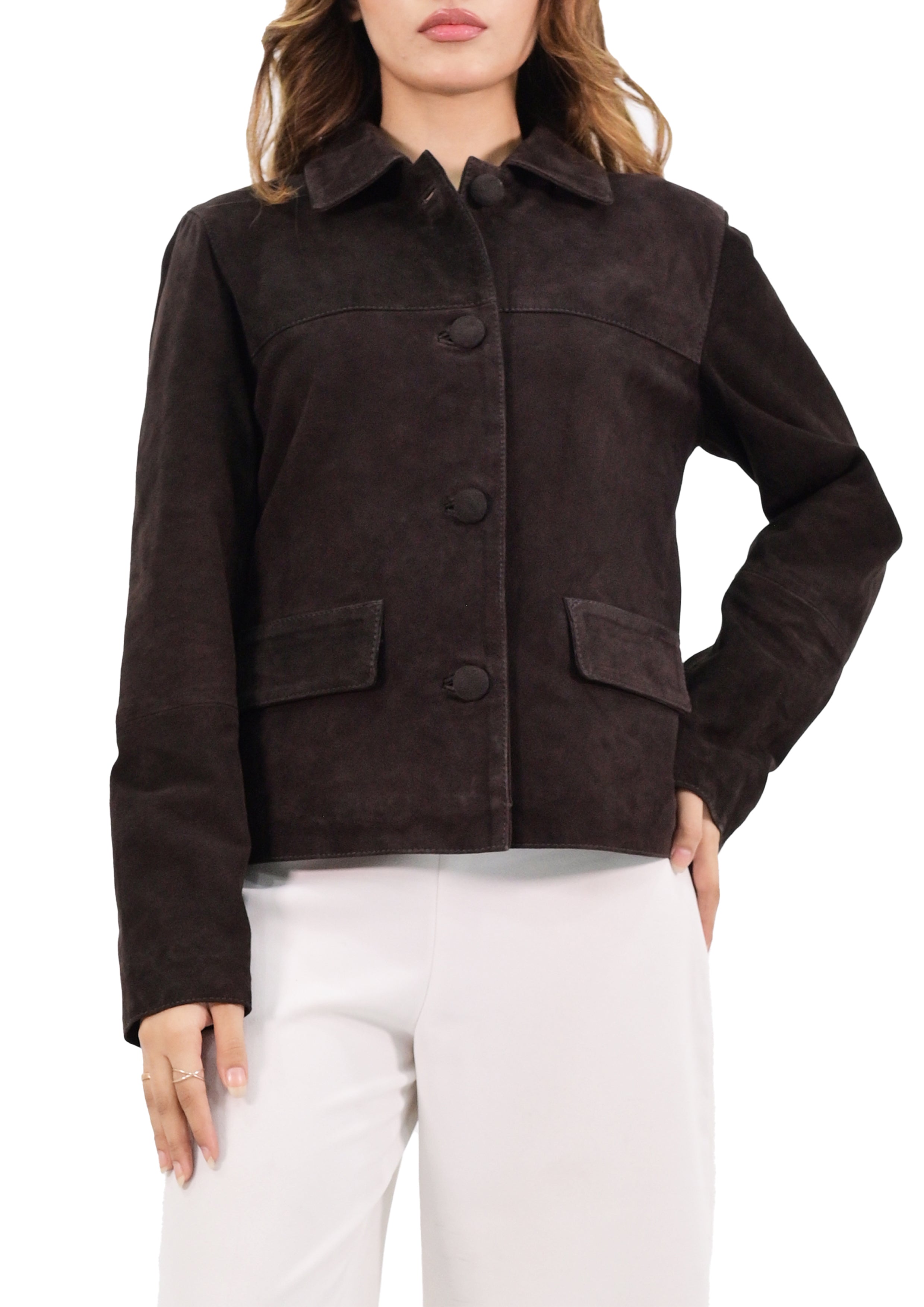 Trucker Suede Leather Jacket - Brown