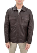 Polo Collar Premium Mens Leather Jacket - Brown