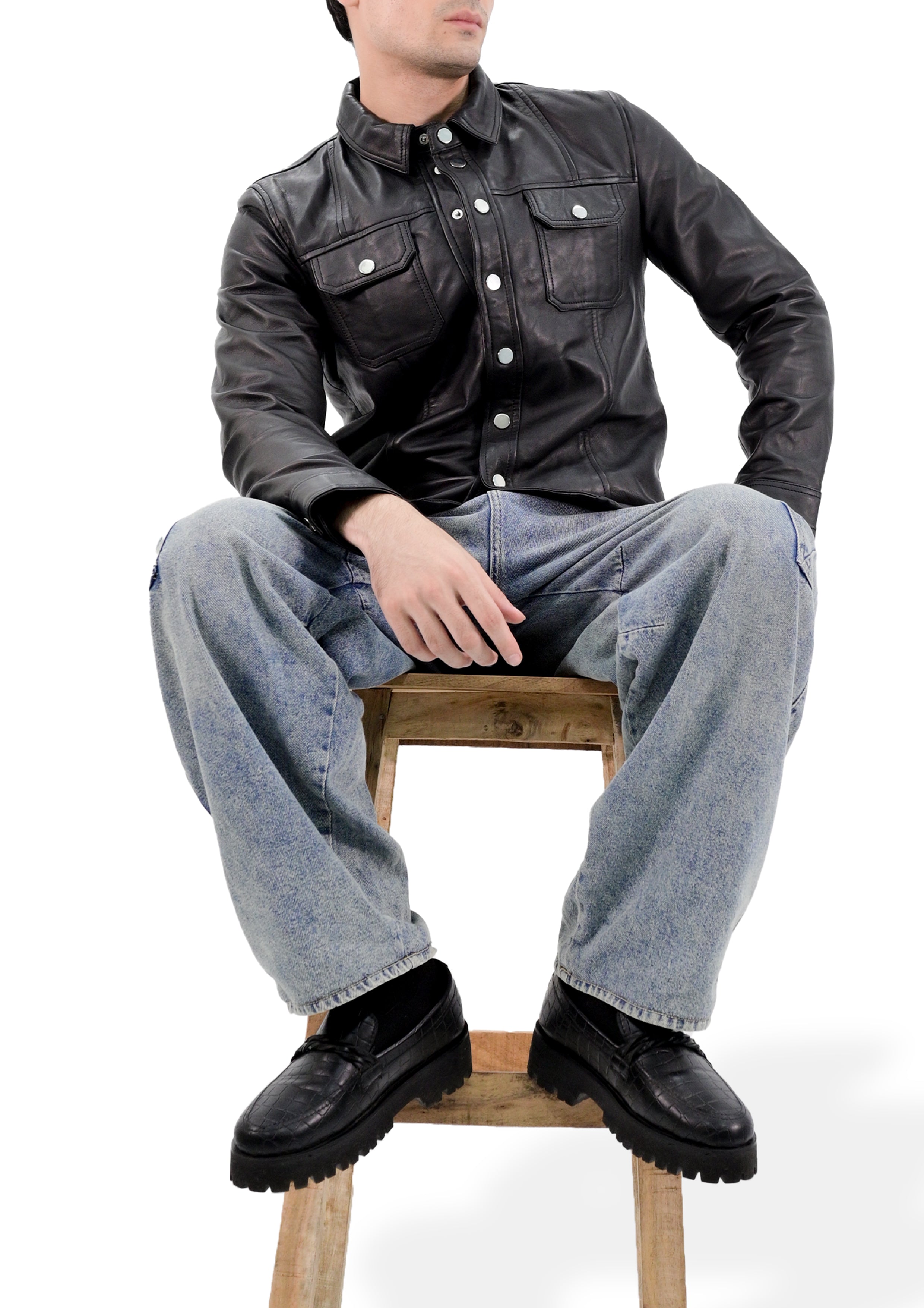 Men’s Classic Shirt-Style Leather Jacket - Genuine Lambskin Smart-Casual Layer