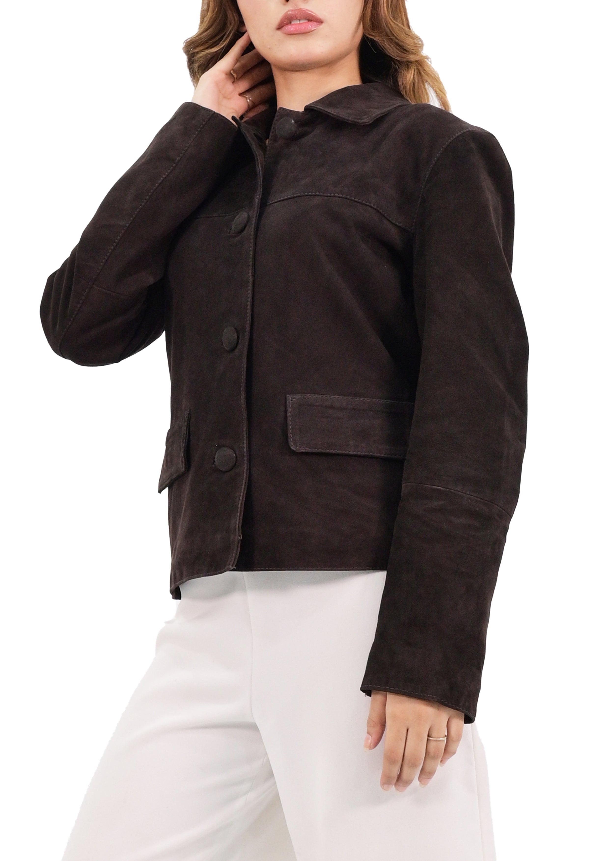Trucker Suede Leather Jacket - Brown