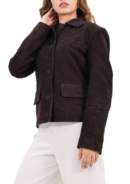 Trucker Suede Leather Jacket - Brown