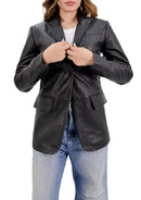 Lambskin Leather Blazer Women With Hand Stitch Thread - Black