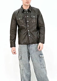 Men’s Classic Shirt-Style Leather Jacket - Genuine Lambskin Smart-Casual Layer