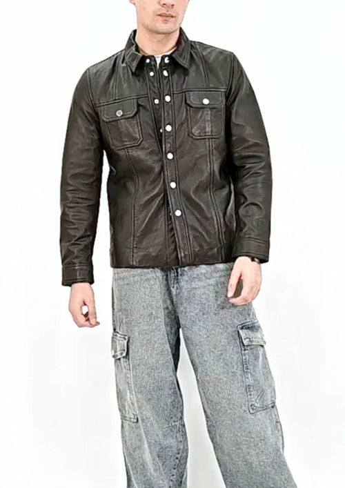 Men’s Classic Shirt-Style Leather Jacket - Genuine Lambskin Smart-Casual Layer