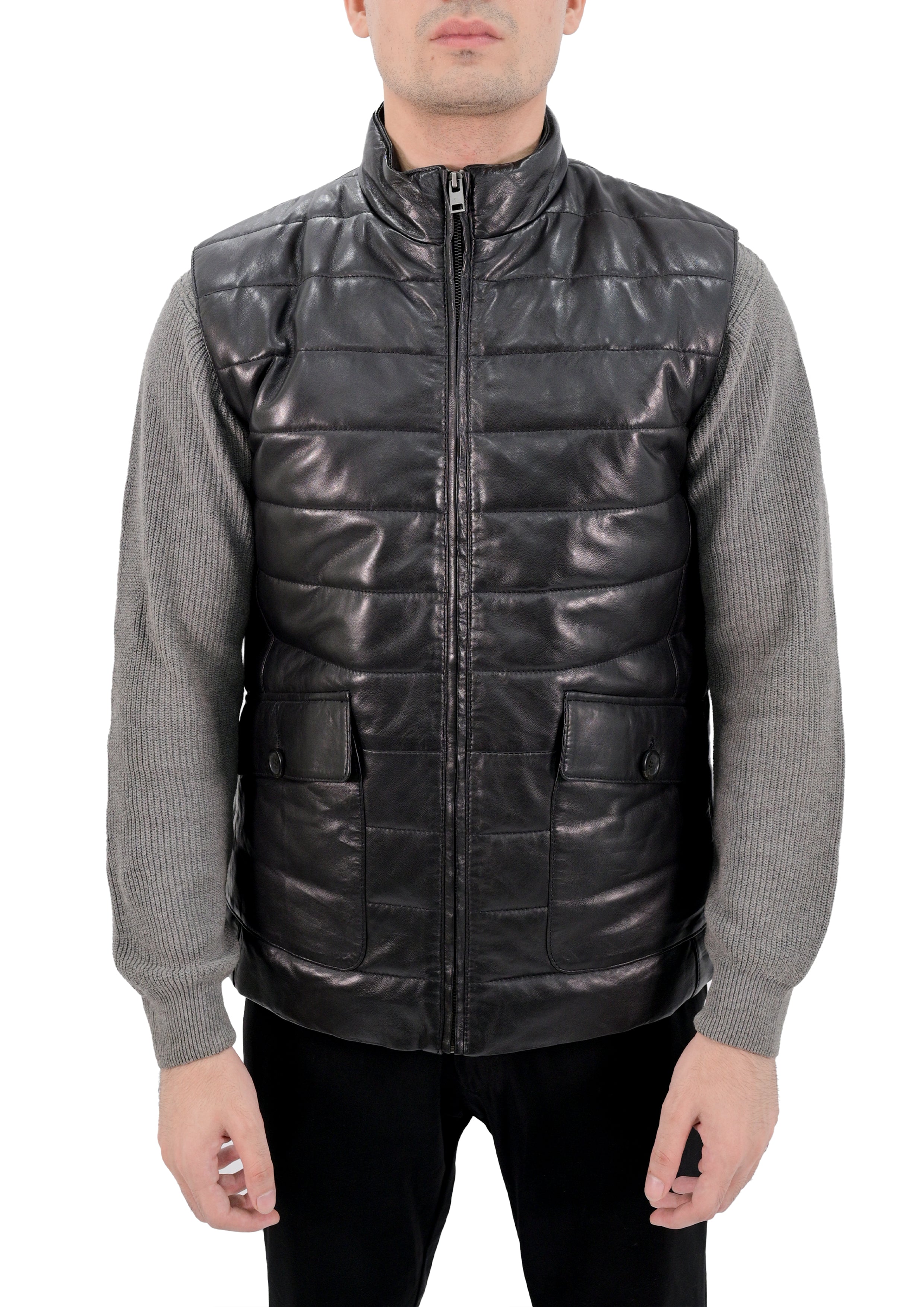 Quilted Leather Puffer Gilet Jacket