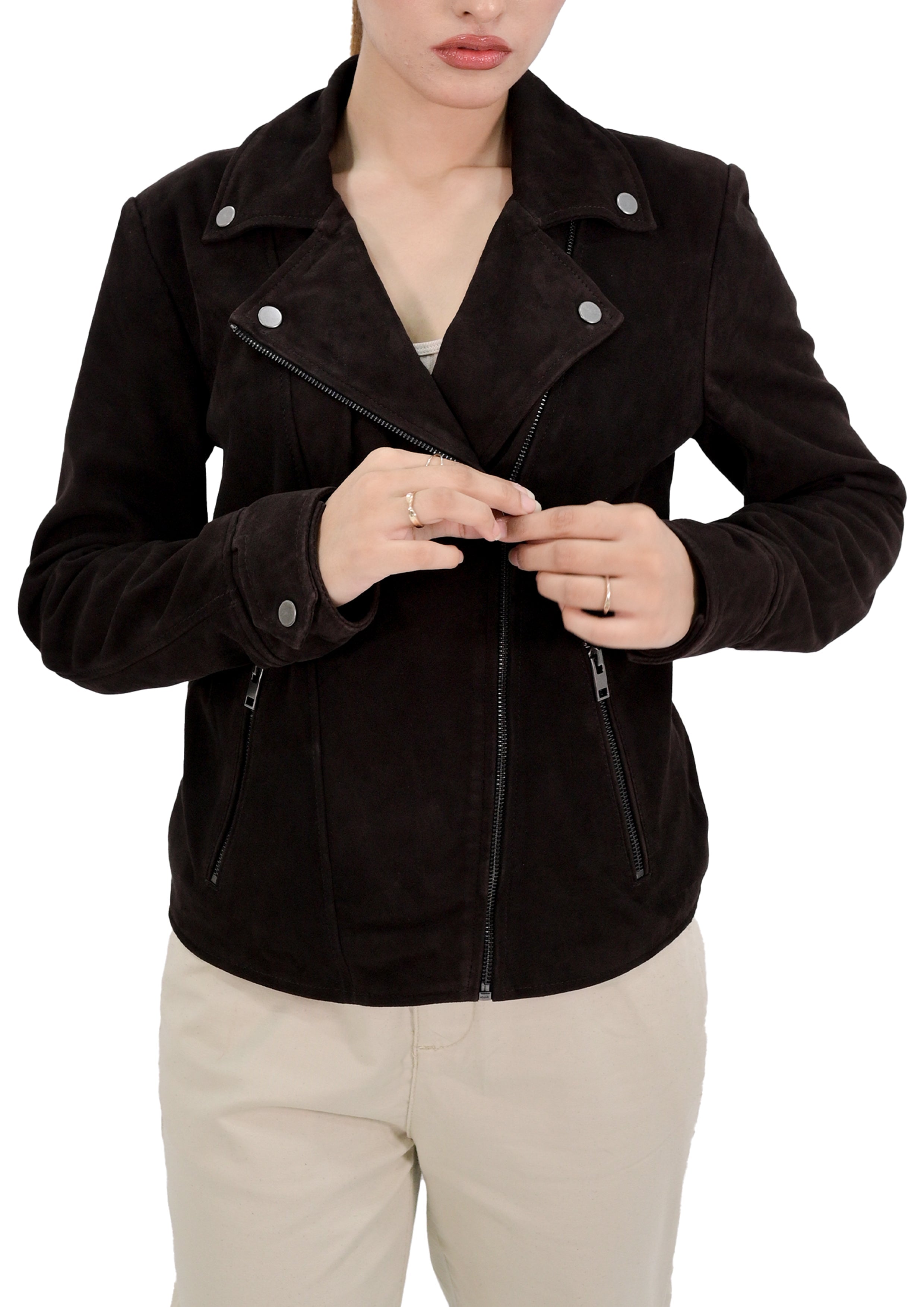 Classic Asymmetric Suede Leather Jacket