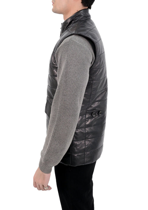 Quilted Leather Puffer Gilet Jacket