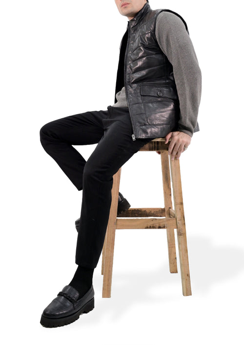 Quilted Leather Puffer Gilet Jacket