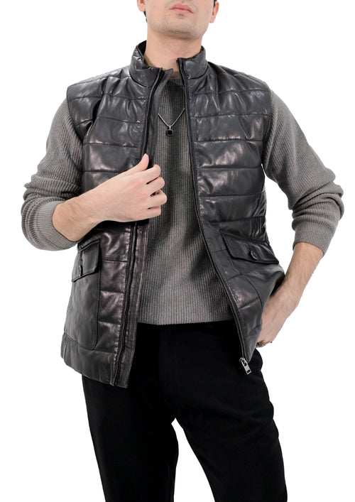 Quilted Leather Puffer Gilet Jacket